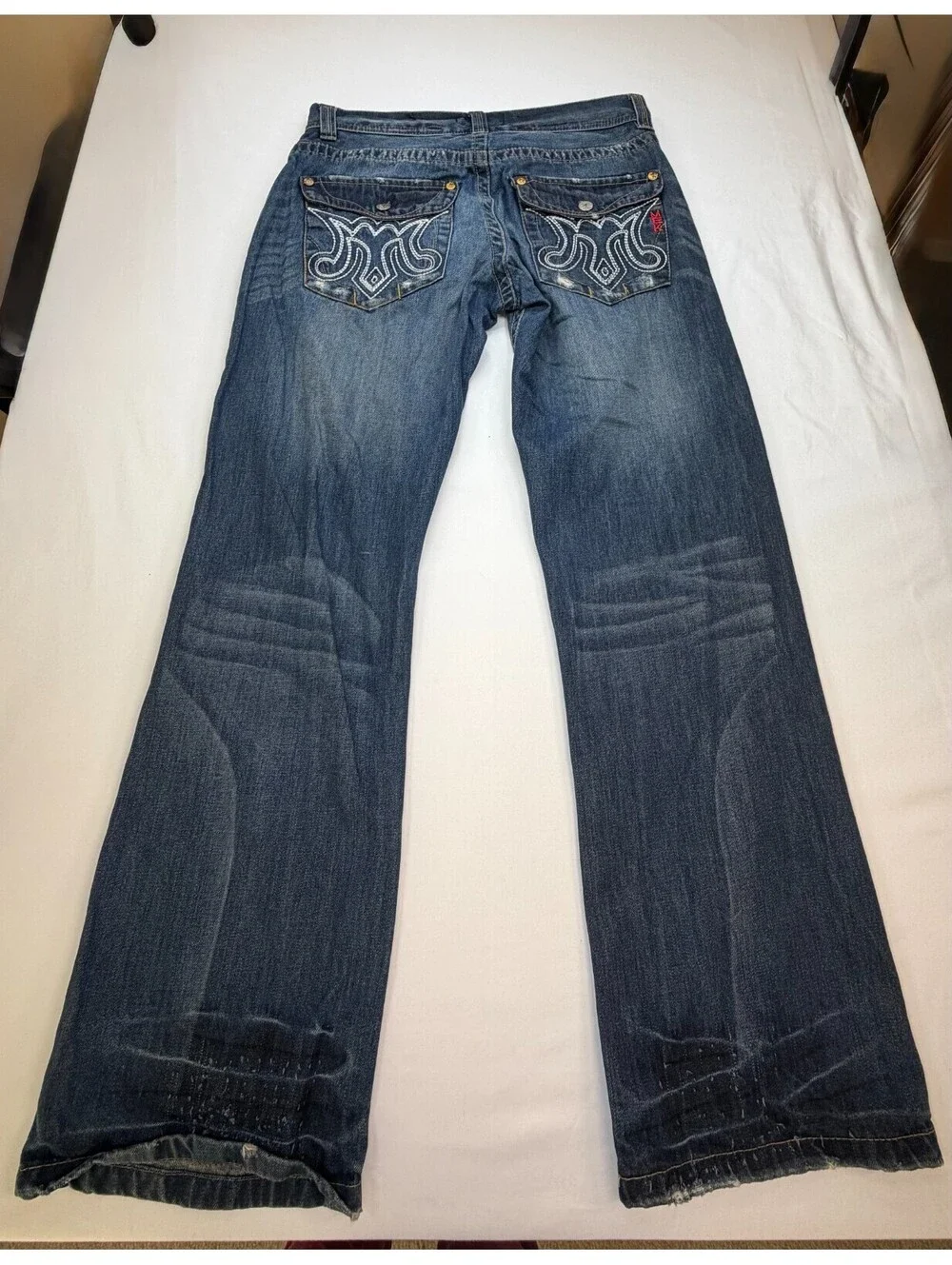 MEK DNM Men's Jeans Oaxaca Denim Bootcut Distressed Mid Rise Solid Size 36 Blue